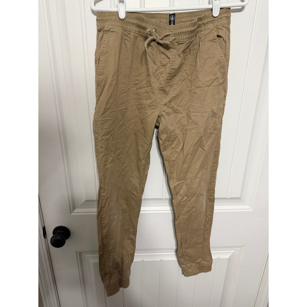 Volcom Jogger Pants Mens Medium Frickin Slim Elastic Waist Khaki EUC